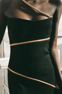 Tibor Rope Strapless Maxi Dress in Black Suede & Merino Wool