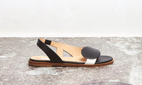 Pippa Flat Sandal in Black & Ivory Leather