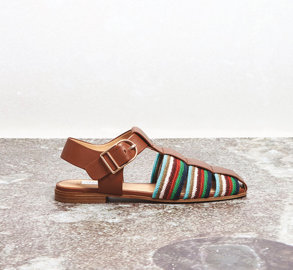 Calla Sandal in Multicolor Leather Crochet