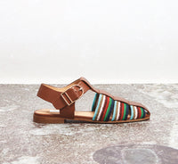 Calla Sandal in Cognac Multi Nappa Leather Crochet