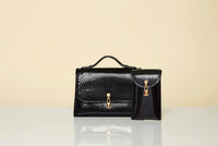 Medium Leonora Flap Bag in Black Snakeskin