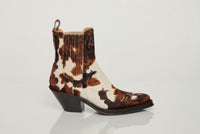 Cassidy Cowboy Ankle Boot in Ivory Cognac Multi Pony Hair