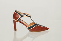 Indi Moto T-Strap Pump in Cognac Multi Leather