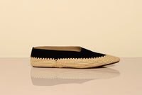 Strength Flat Shoe in Black Suede & Natural Raffia