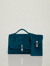 Small Leonora Flap Bag in Bottle Green Suede