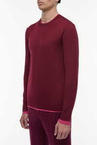 Wells Reversible Knit Sweater in Bordeaux & Fuchsia Cashmere Silk