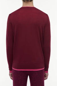 Wells Reversible Knit Sweater in Bordeaux & Fuchsia Cashmere Silk