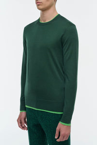 Wells Reversible Knit Sweater in English Green & Fluorescent Green Cashmere Silk