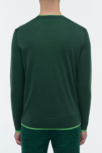 Wells Reversible Knit Sweater in English Green & Fluorescent Green Cashmere Silk