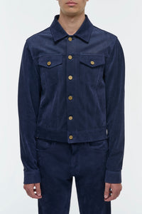 Barry Trucker Jacket in Electric Navy Suede Corduroy