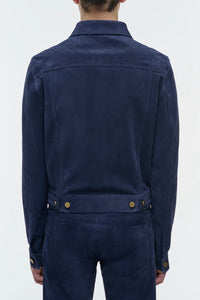 Barry Trucker Jacket in Electric Navy Suede Corduroy