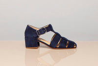 Lyle Block Heel Pump Sandal in Electric Navy Suede