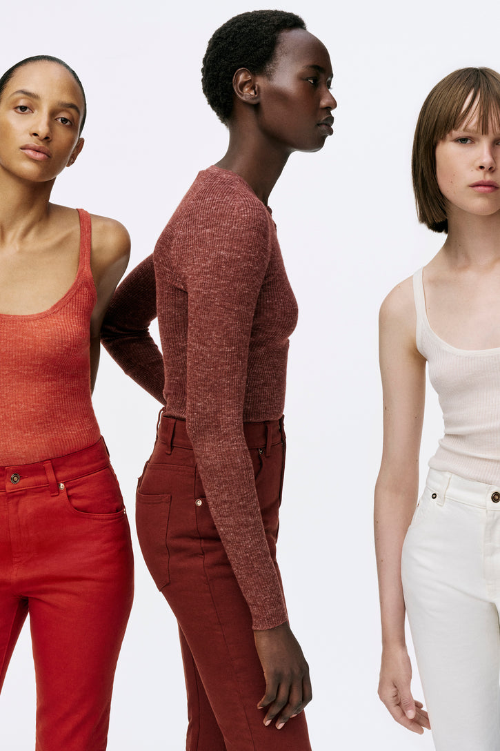 Anges Knit Henley in Burnt Sienna Cashmere Silk with Hemp