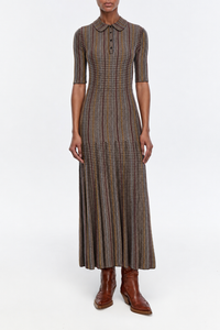 Shropshire Knit Dress in Camel Cashmere Silk with Collar