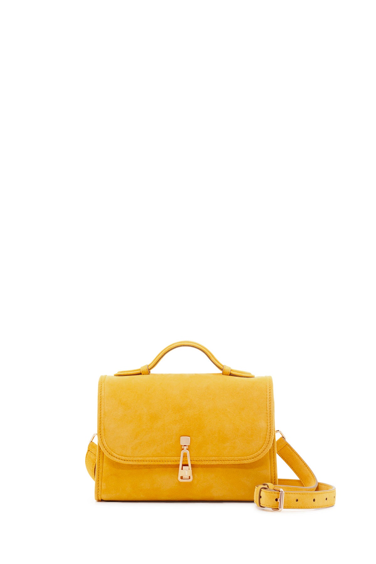 Small Leonora Flap Bag in Golden Birch Suede