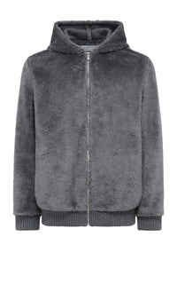 Tom Hoody Jacket in Dark Grey Virgin Wool Silk Cashmere Fur