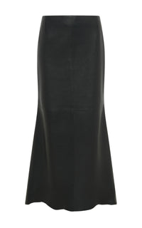 Edwardo Raw Cut Midi Skirt in Black Soft Leather