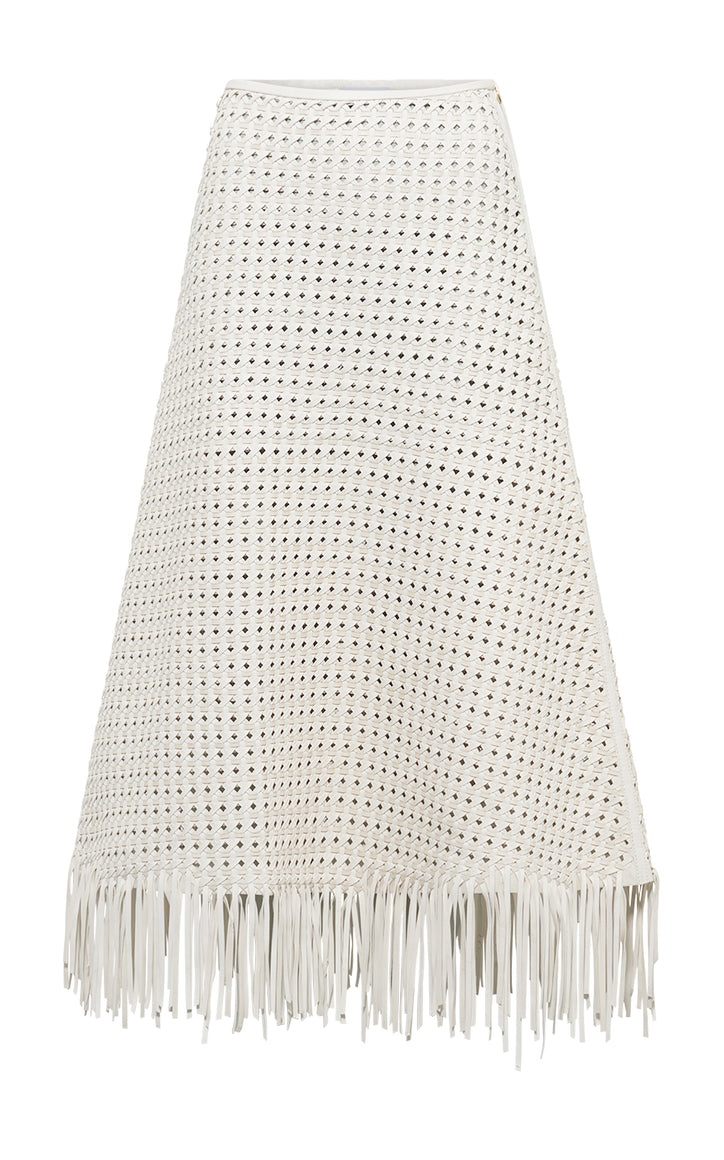 Bennie Midi Skirt in White Woven Leather