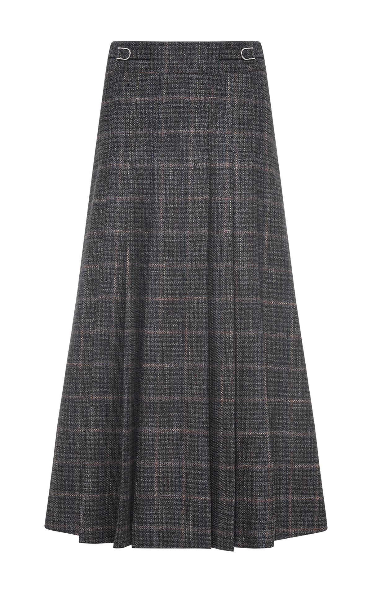 Wesley Midi Skirt in Charcoal Wool Silk Clubcheck Plaid