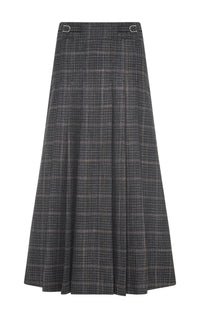 Wesley Midi Skirt in Charcoal Wool Silk Clubcheck Plaid