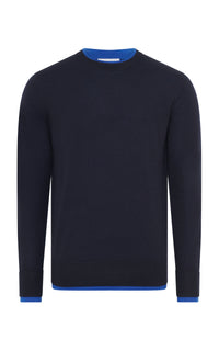 Wells Knit Sweater in Navy & Cobalt Cashmere Silk