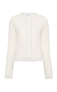 Johannes Fringe Knit Cardigan in Ivory Cashmere