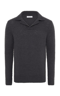Aled Knit Polo in Charcoal Cashmere