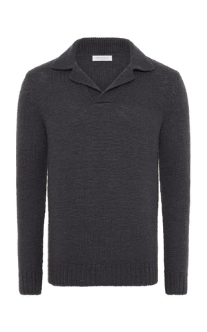 Aled Knit Polo in Charcoal Cashmere