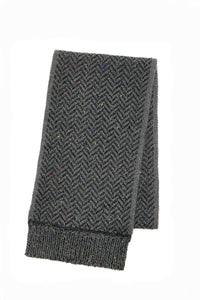 Stanza Fringe Knit Scarf in Charcoal Multi Speckled Aran Cashmere Herringbone