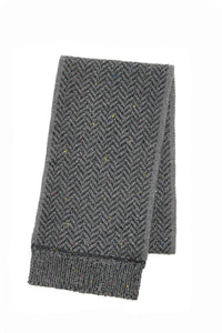Stanza Fringe Knit Scarf in Charcoal Multi Speckled Aran Cashmere Herringbone M