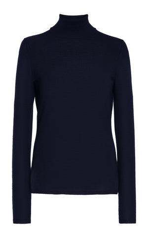 Costa Knit Turtleneck in Dark Navy Cashmere Silk
