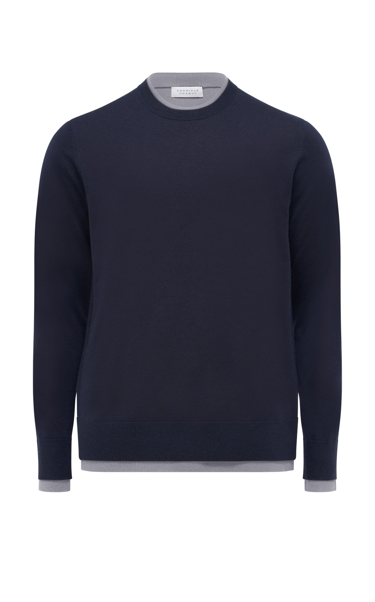 Wells Knit Sweater in Dark Navy & Heather Grey Cashmere Silk