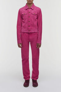 Barry Trucker Jacket in Fuchsia Suede Corduroy