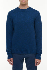 Daniel Knit Sweater in Electric Navy Speckled Aran Cashmere
