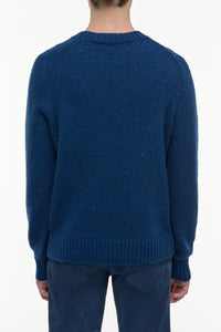 Daniel Knit Sweater in Electric Navy Speckled Aran Cashmere