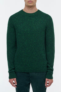 Daniel Knit Sweater in English Green Speckled Aran Cashmere