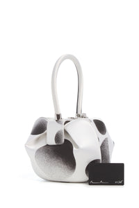 Hand-Painted Black White Satin Nina Bag - Front View with Artist Signature | Gabriela Hearst