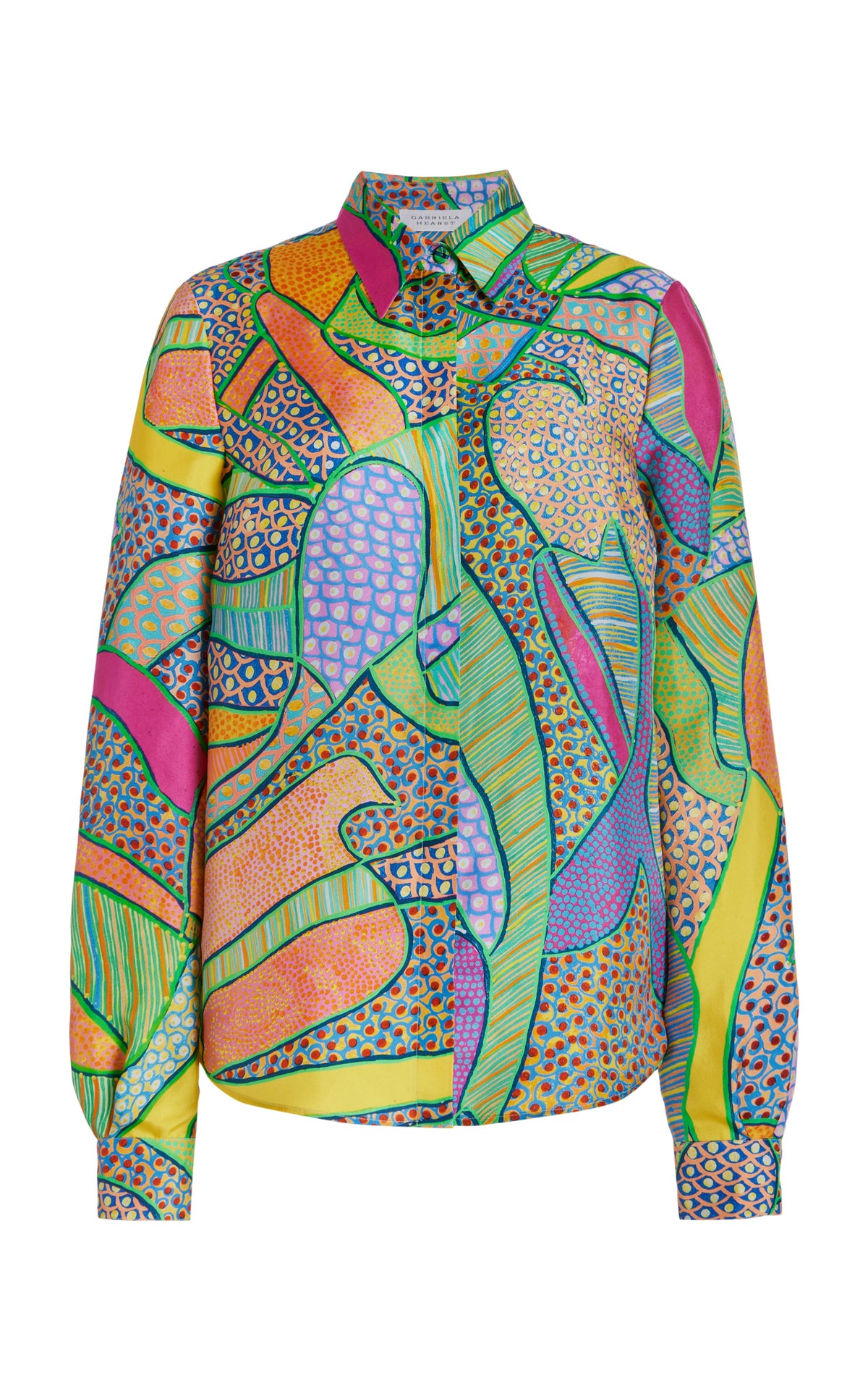 Henri Blouse in Green Multi Printed Silk Twill