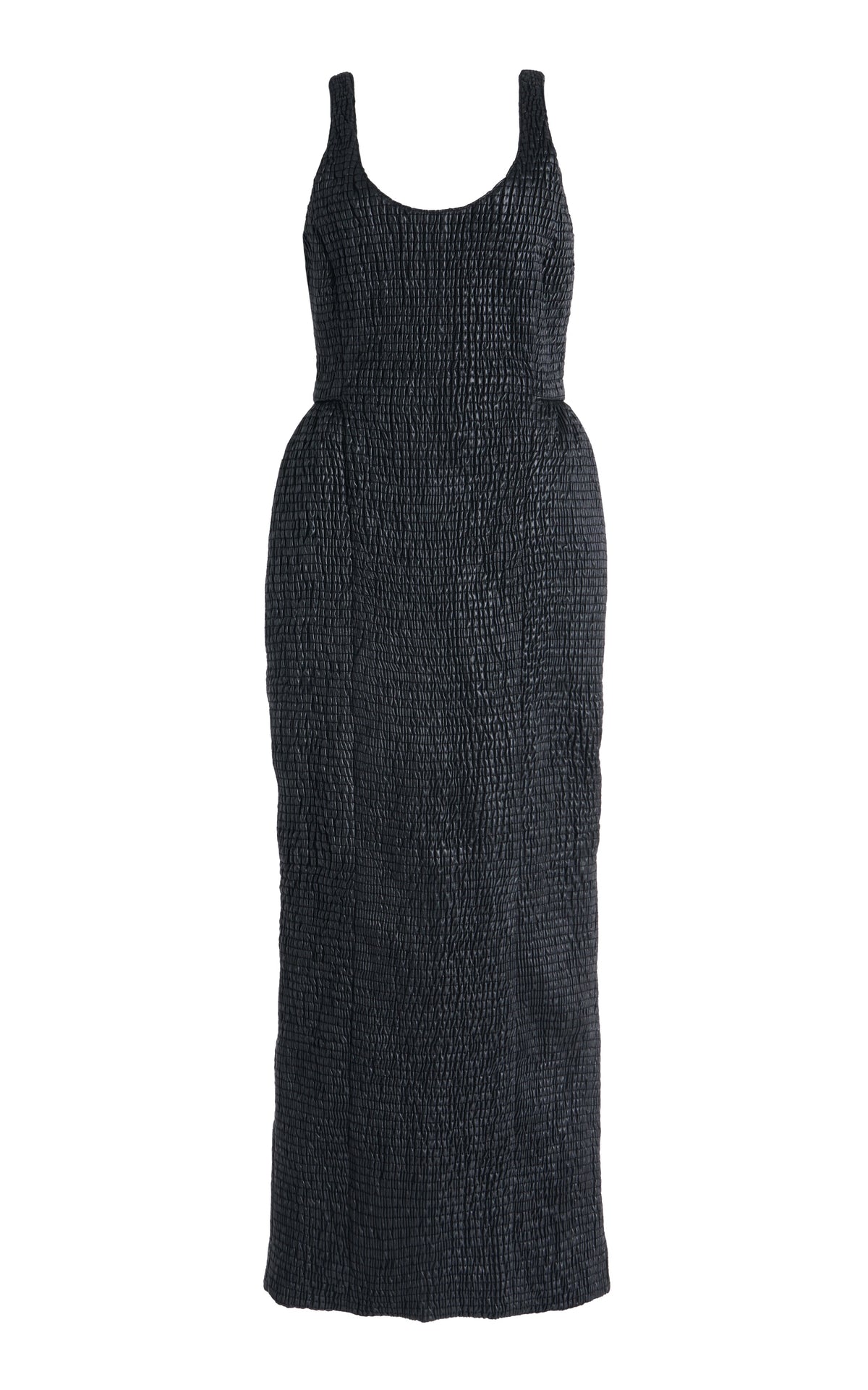 Girard Shirred Maxi Dress with Lining in Black Pearlized Nappa Leather