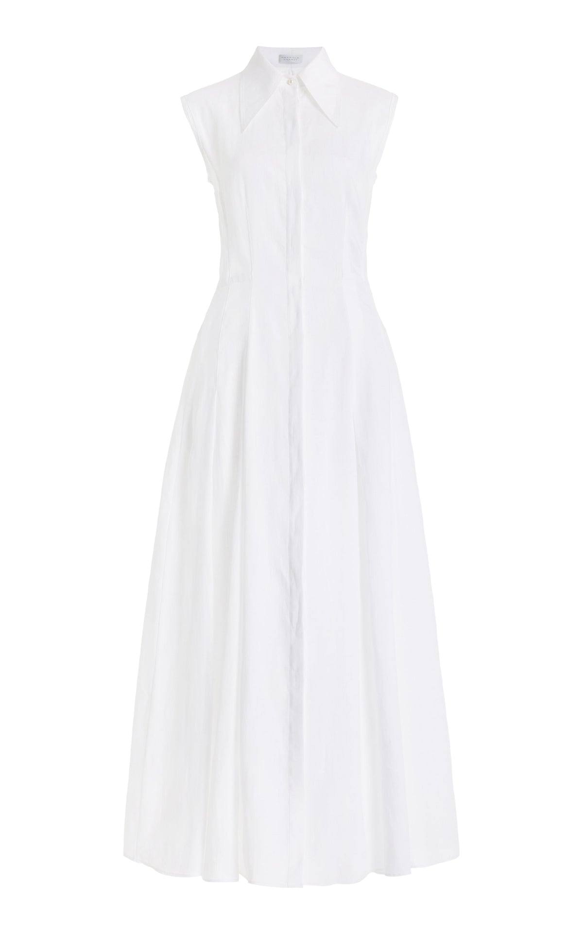Durand Pleated Maxi Shirtdress in White Aloe Linen