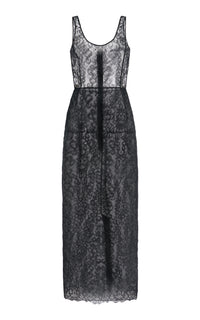 Polus Sheer Maxi Dress with Slip in Black Silk Lace