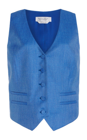 Coleridge Vest in Sapphire Virgin Wool and Linen Silk