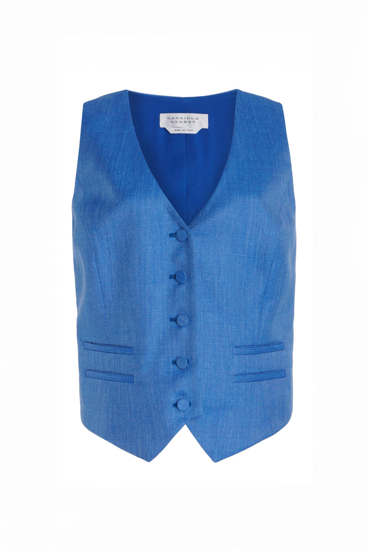Coleridge Vest in Sapphire Virgin Wool and Silk Linen