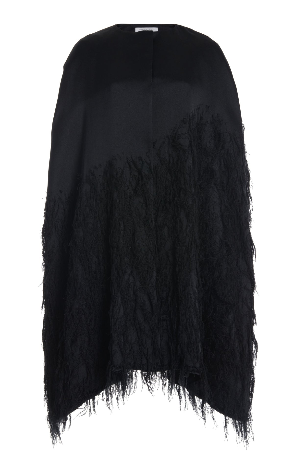 Pauli Feather Cape in Black Silk Satin