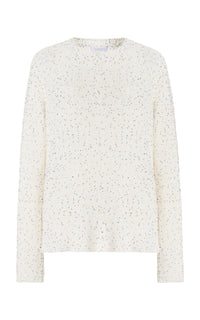 Jan Oversized Knit Sweater in White Beaded Silk
