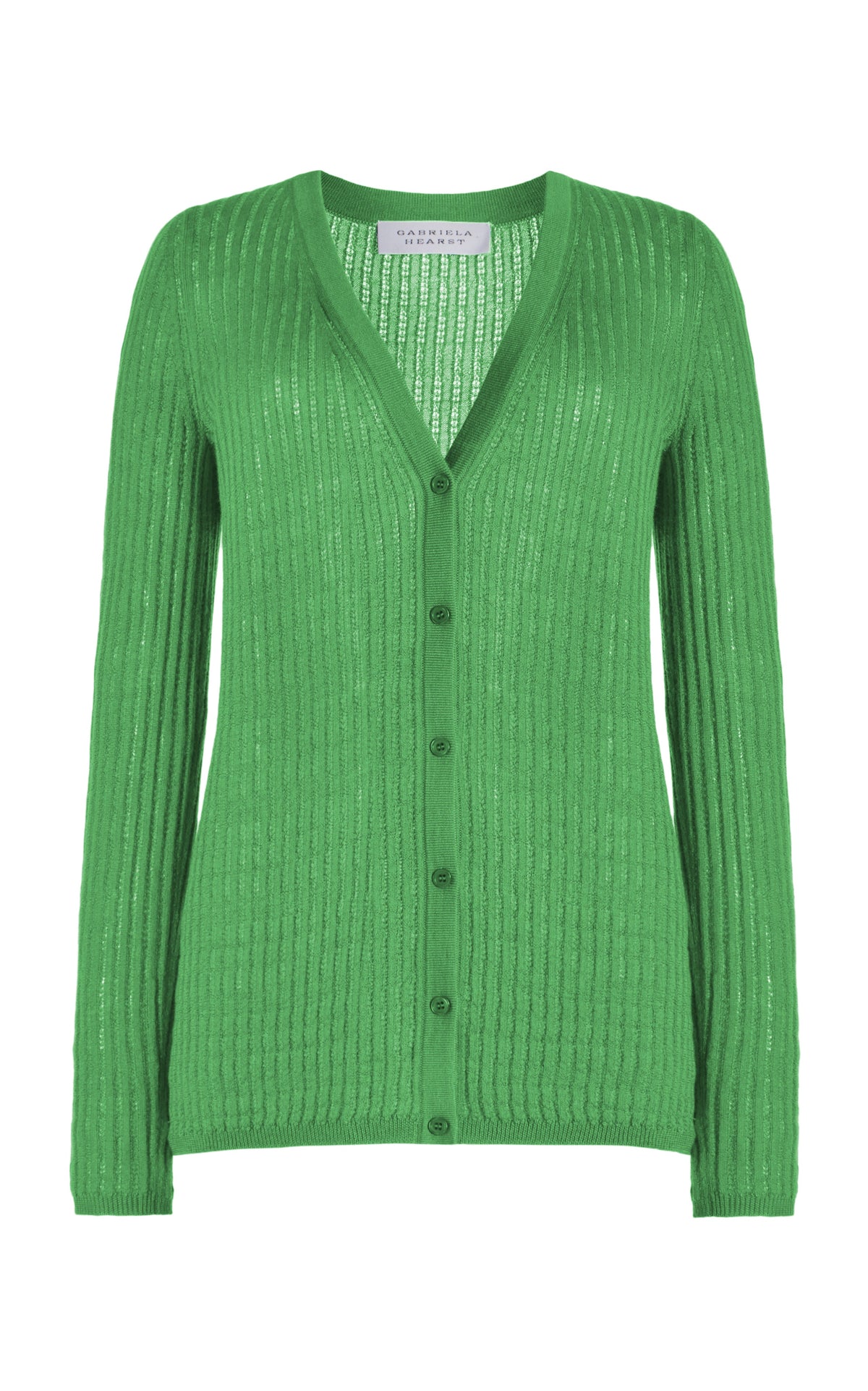 Emma Pointelle Knit Cardigan in Peridot Green Cashmere Silk