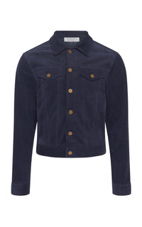 Barry Trucker Jacket in Electric Navy Suede Corduroy