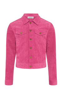 Barry Trucker Jacket in Fuchsia Suede Corduroy
