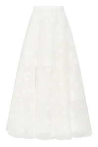 Sonya Mia's Flowers Maxi Skirt in Ivory Embroidered Silk Organza