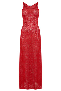 Meridian Lace Knit Maxi Dress in Tonic Orange Merino Wool with Lining